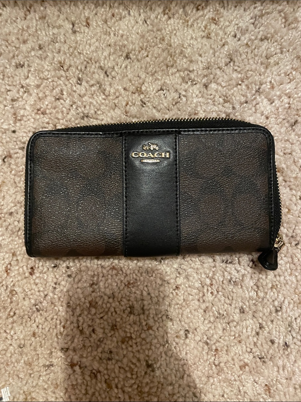 Coach Two-Tone Zip Wallet in Brown and Black